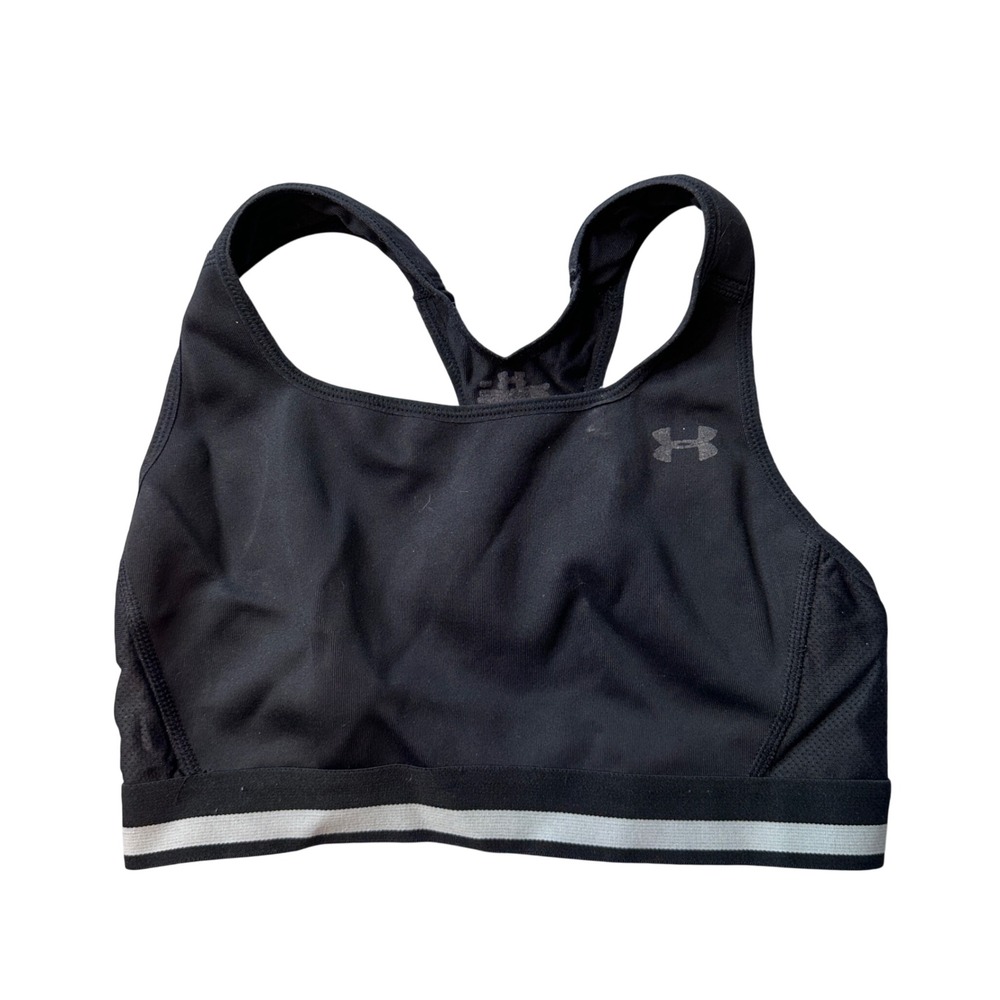 Under Armour Sports Bra Women XS Black‎ HeatGear Racerback Keyhole Hook Back